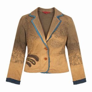 Vintage Y2K Barbara Lesser Fibers Boho Paisley Embroidered Raw Edge Jacket M
